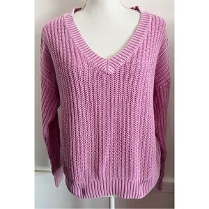 Pink x Forenza • V-Neck Women's Sweater Pink Cable Knit